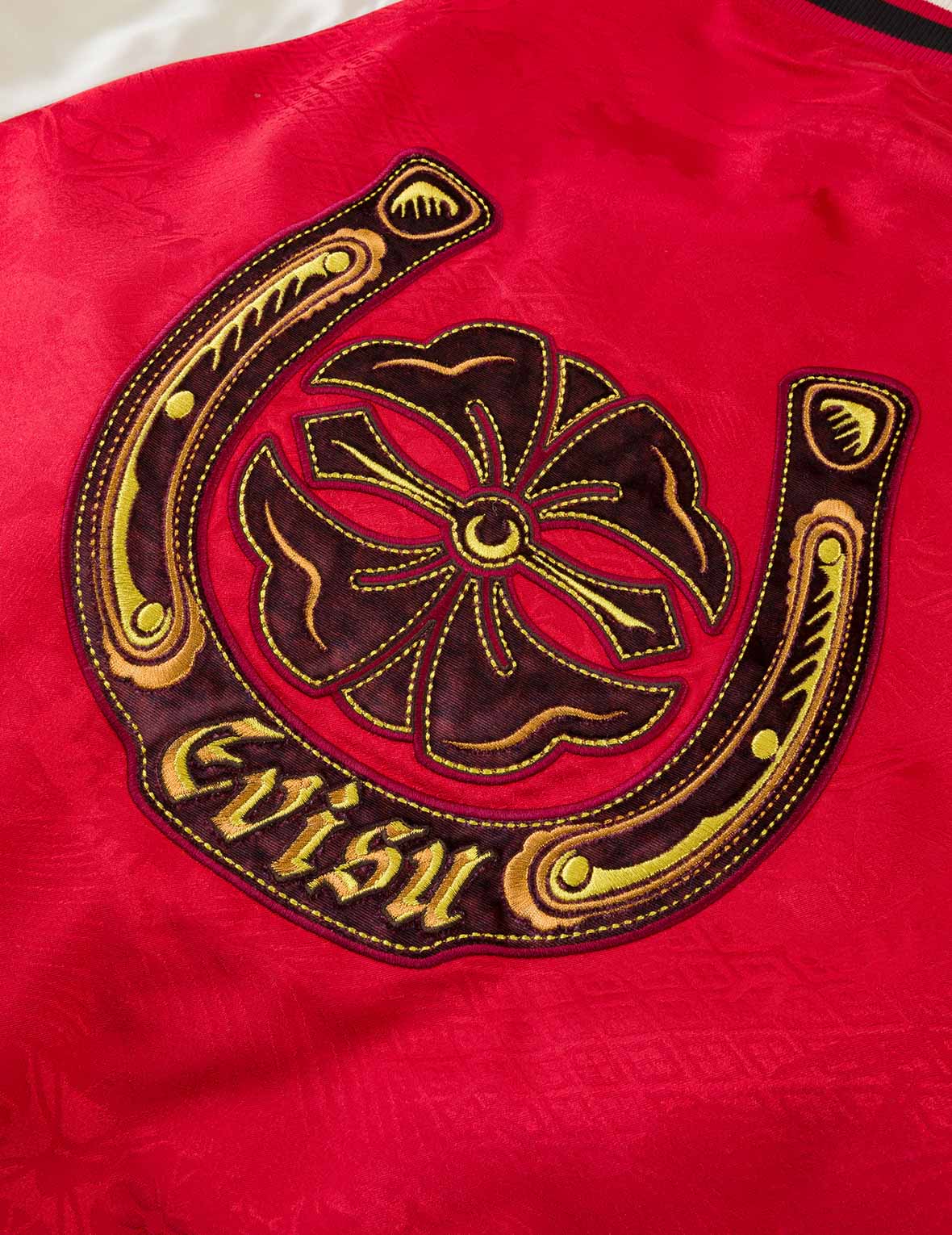 オールオーバージャカード パッド入りチャイナジャケット - レッド