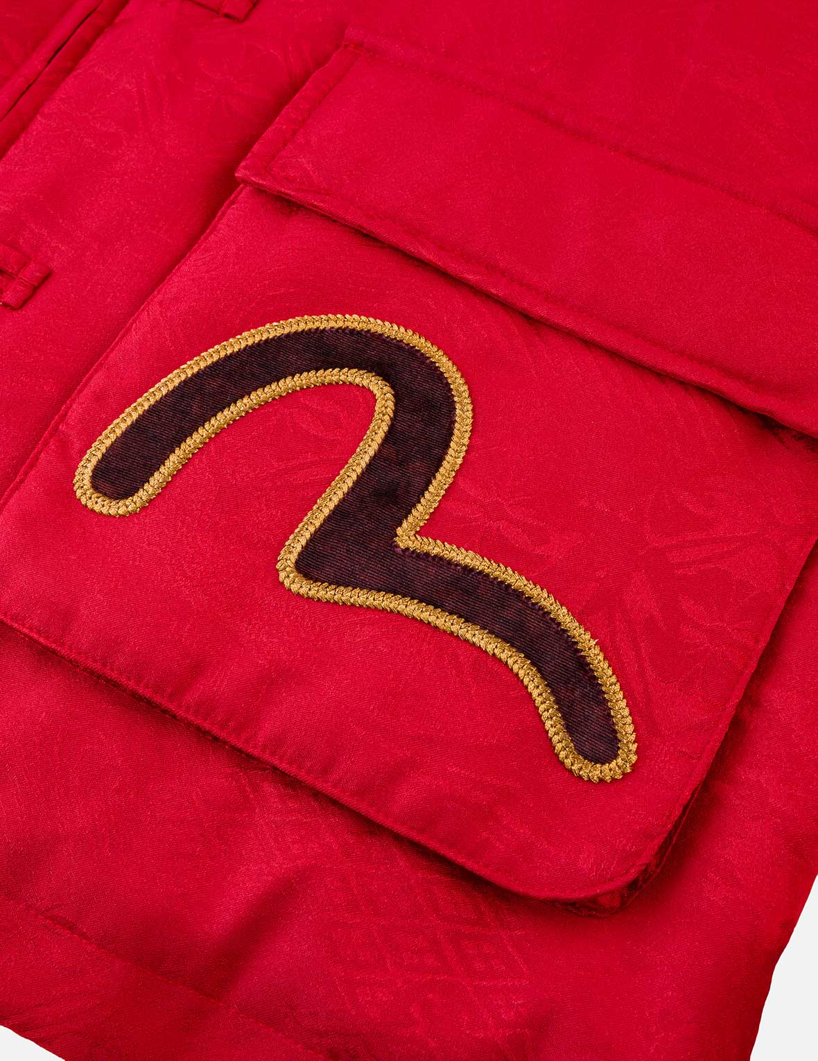 オールオーバージャカード パッド入りチャイナジャケット - レッド