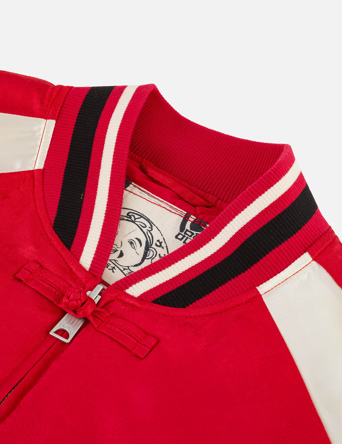 オールオーバージャカード パッド入りチャイナジャケット - レッド