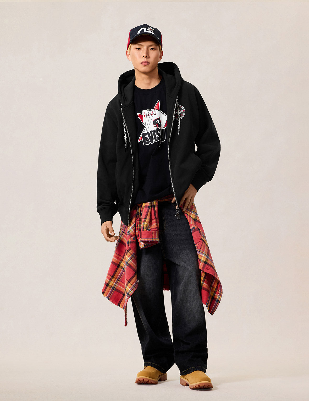 ポーカースペード刺繍 ジップアップフーディー - ブラック – EVISU
