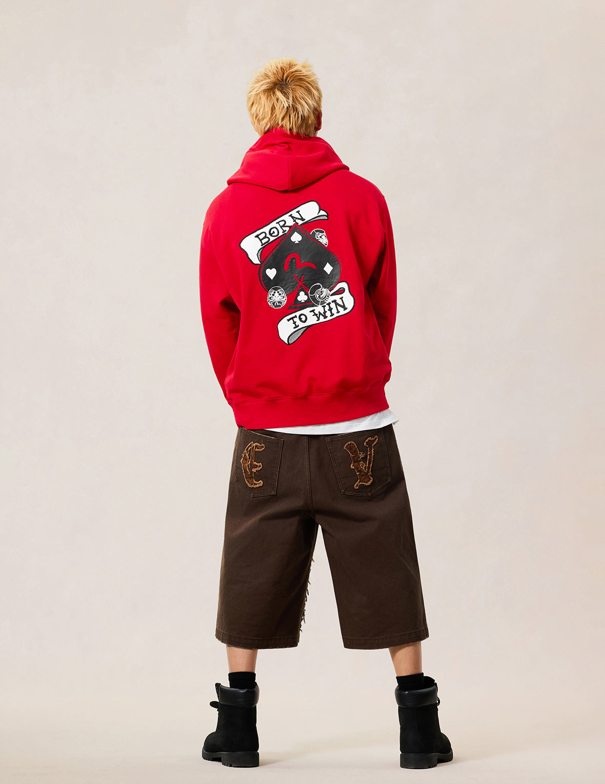 Poker Spade Embroidery Zip-up Hoodie - Red – EVISU
