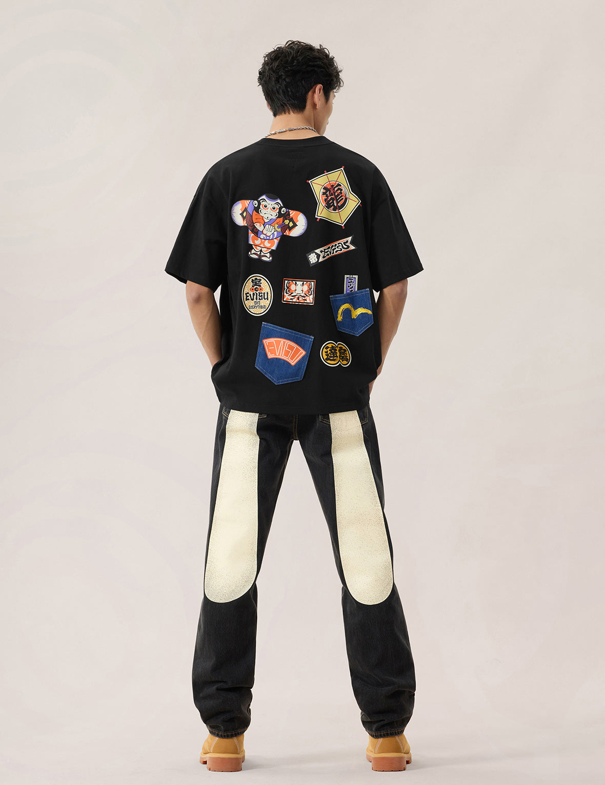 日本凧デニムパッチポケット Tシャツ