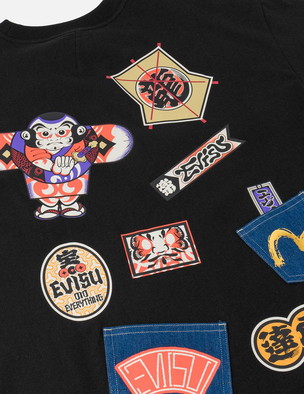 日本凧デニムパッチポケット Tシャツ