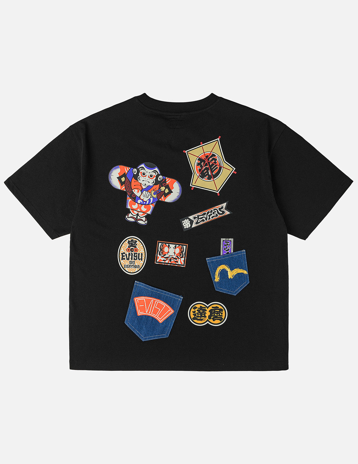 日本凧デニムパッチポケット Tシャツ