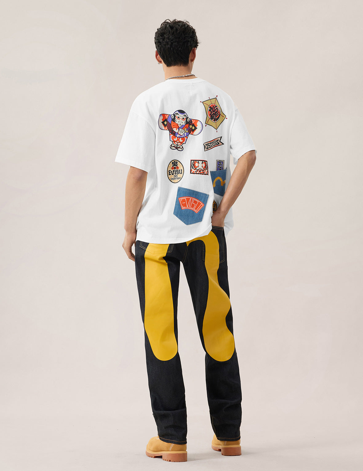 日本凧デニムパッチポケット Tシャツ