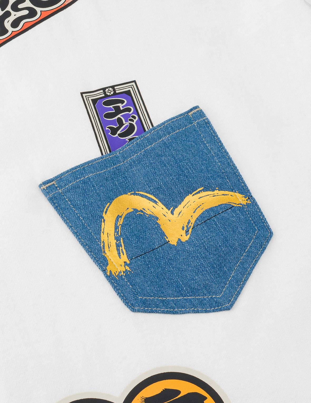 日本凧デニムパッチポケット Tシャツ