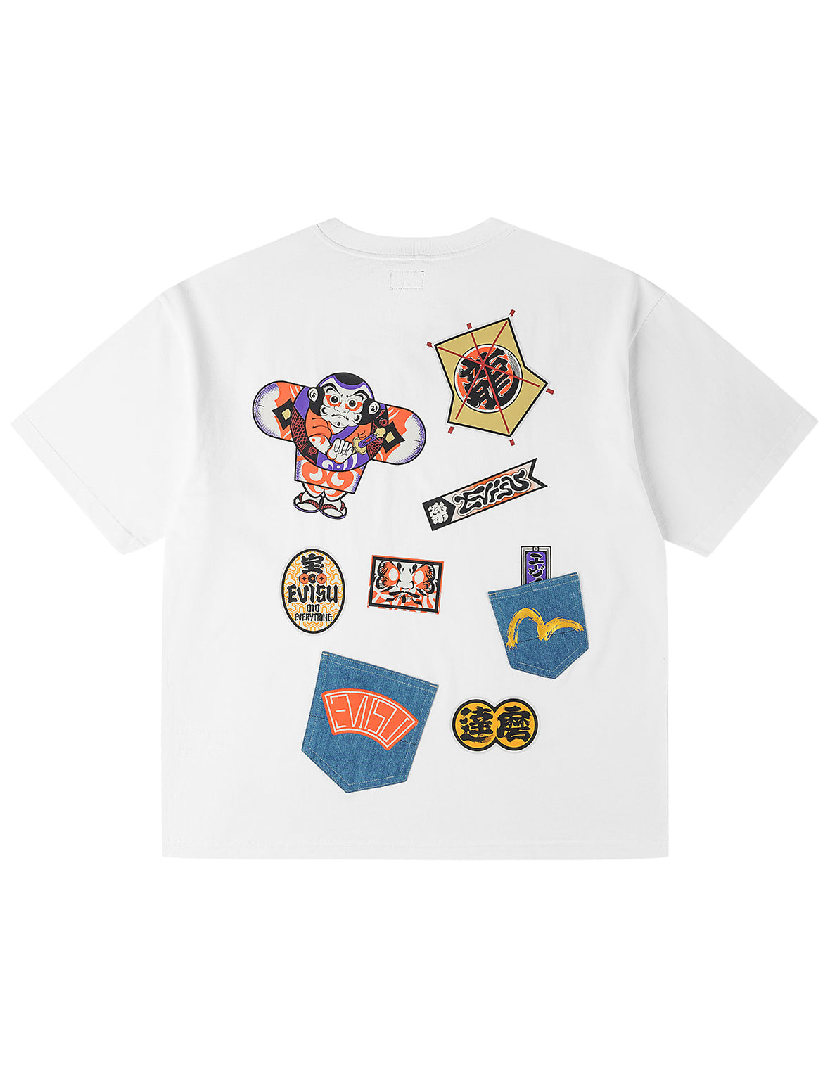 日本凧デニムパッチポケット Tシャツ