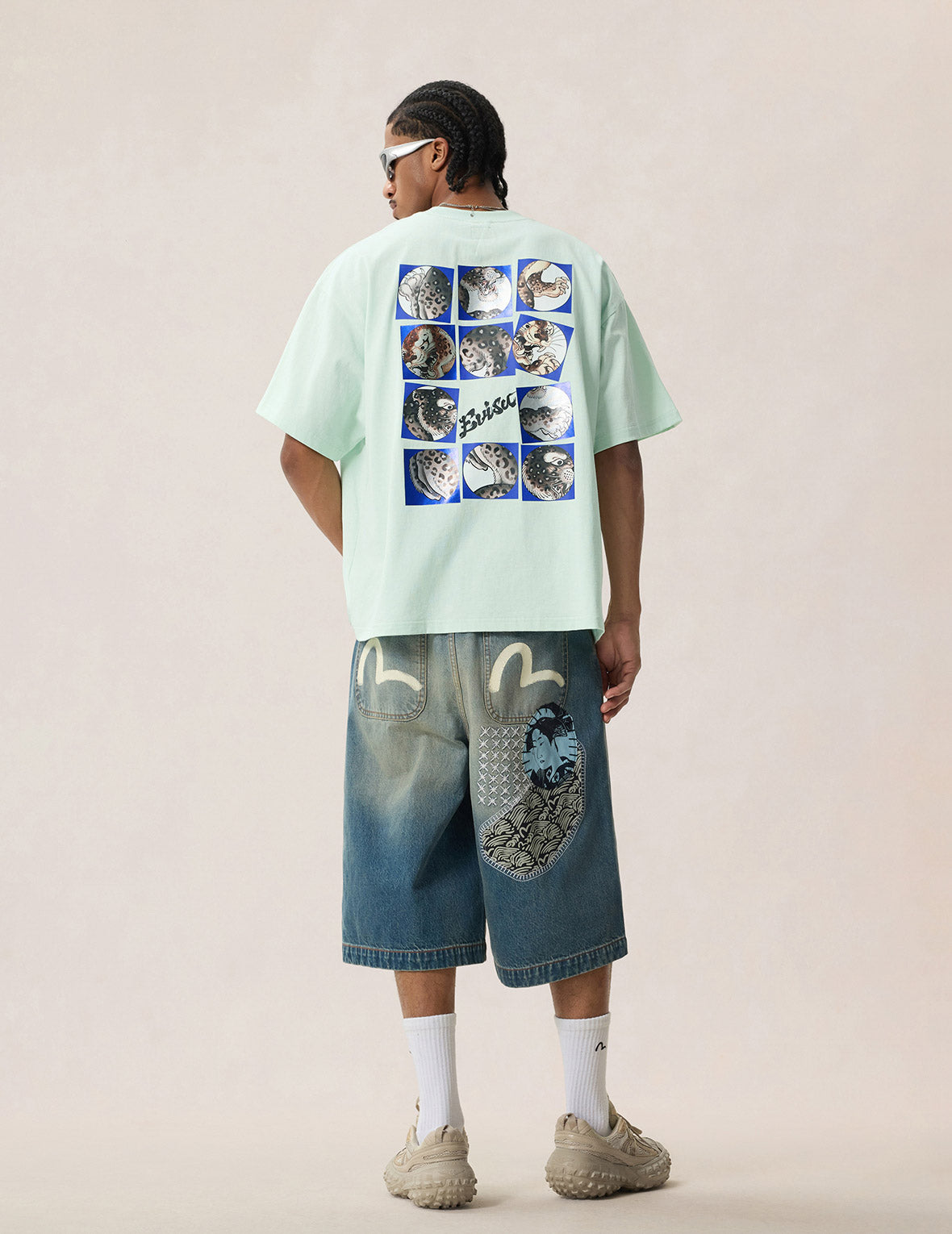 レオパードグリッドプリント Tシャツ