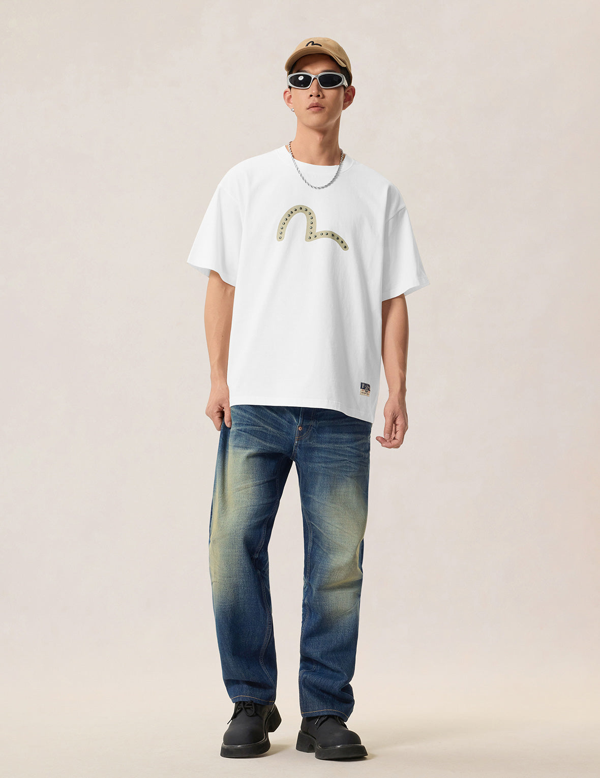 カモメのロゴT#evisu カモメプリントメタルスタッズ Tシャツ – EVISU