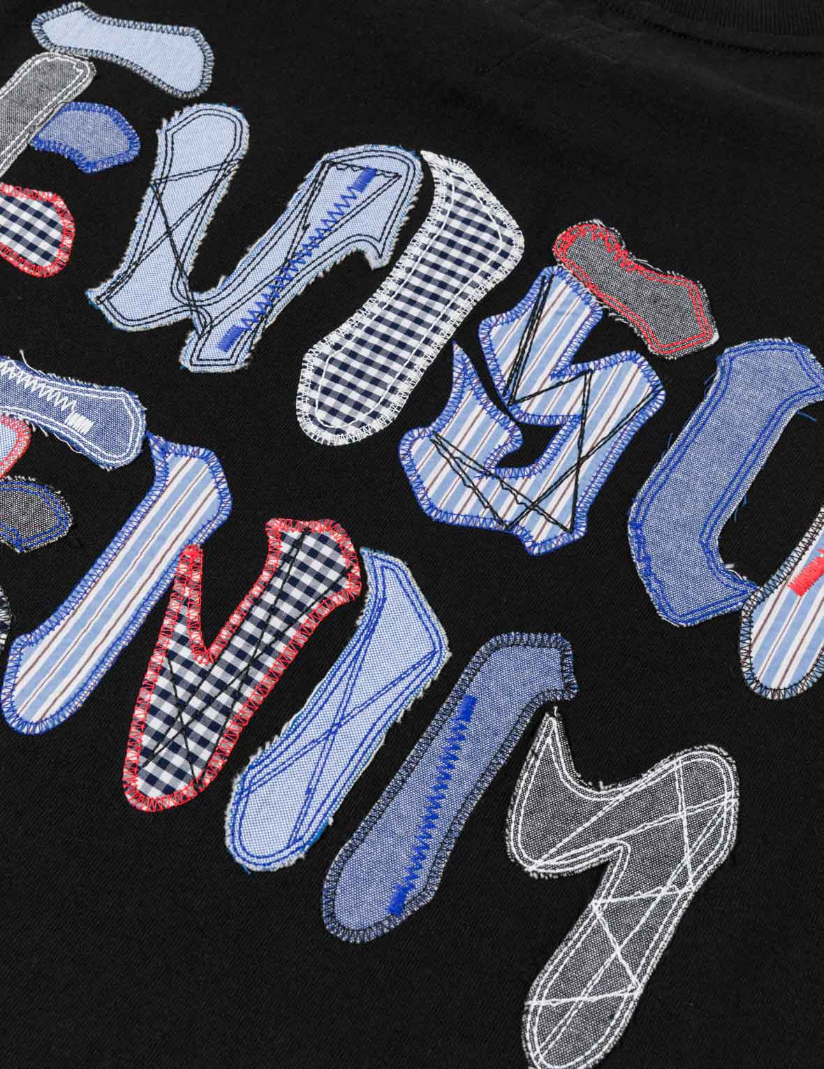 ファブリックミックスパッチワークカモメ＆ロゴアプリケTシャツ