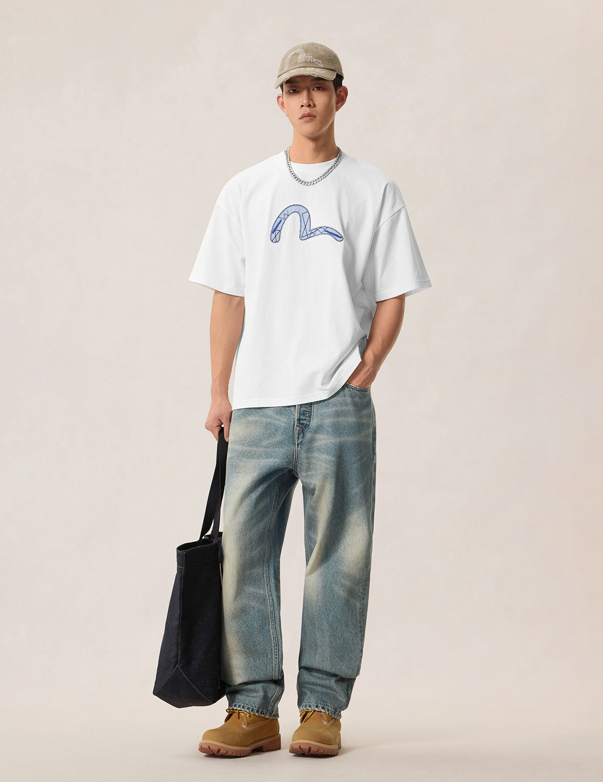 ファブリックミックスパッチワークカモメ＆ロゴアプリケTシャツ