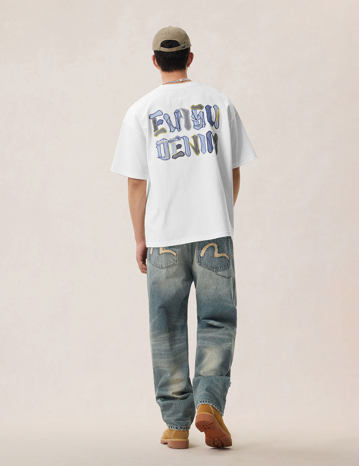 ファブリックミックスパッチワークカモメ＆ロゴアプリケTシャツ