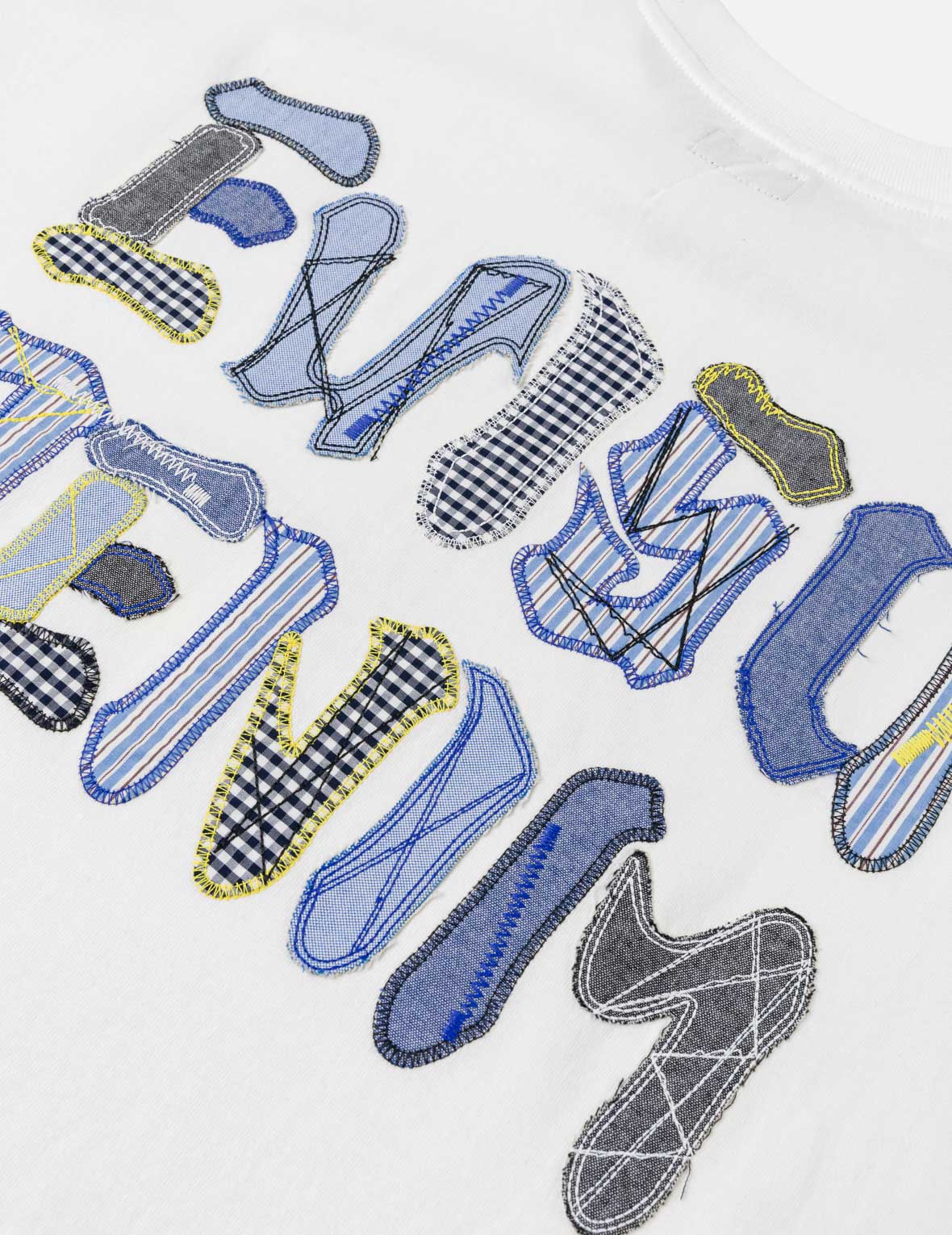 ファブリックミックスパッチワークカモメ＆ロゴアプリケTシャツ