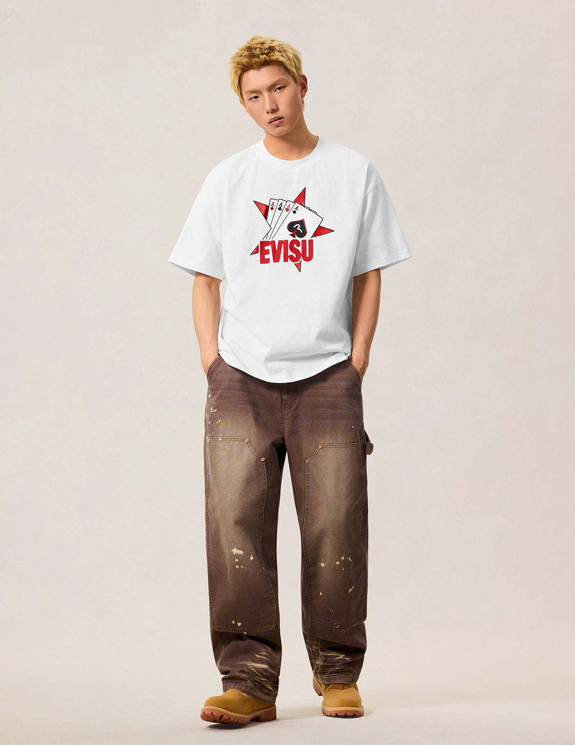 ポーカーエースとフロックドスター Tシャツ - ホワイト – EVISU