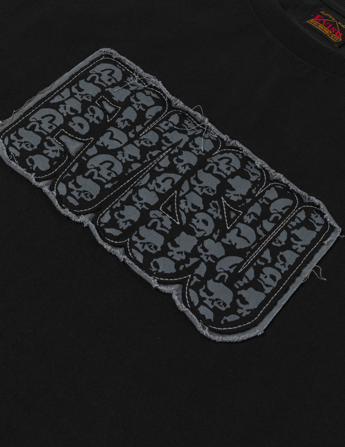 スカルEVISUロゴディストレスドTシャツ