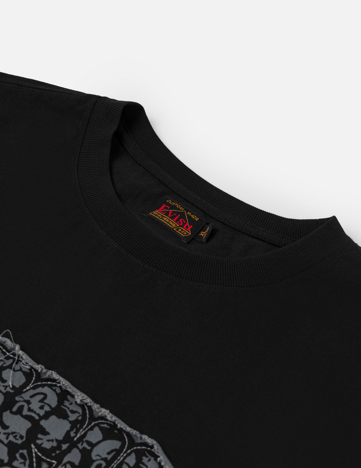 スカルEVISUロゴディストレスドTシャツ