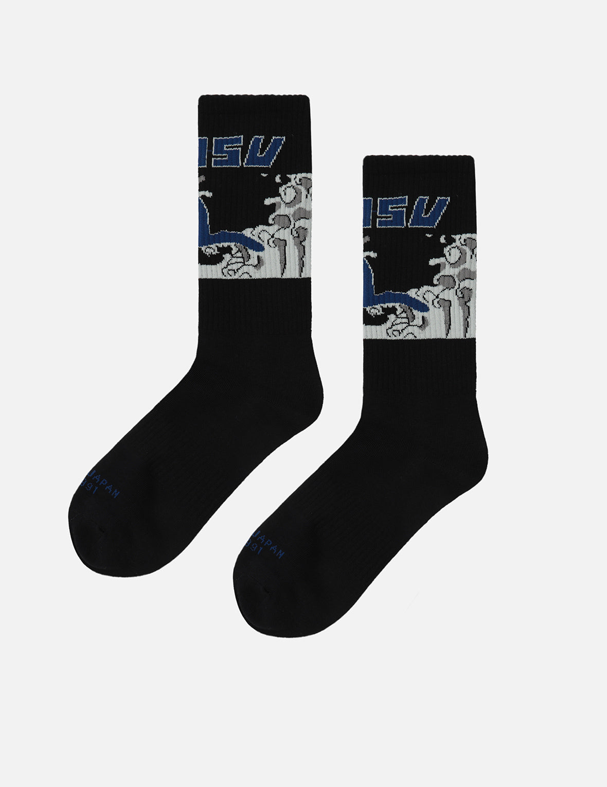 Sea Wave and Logo Jacquard Long Socks