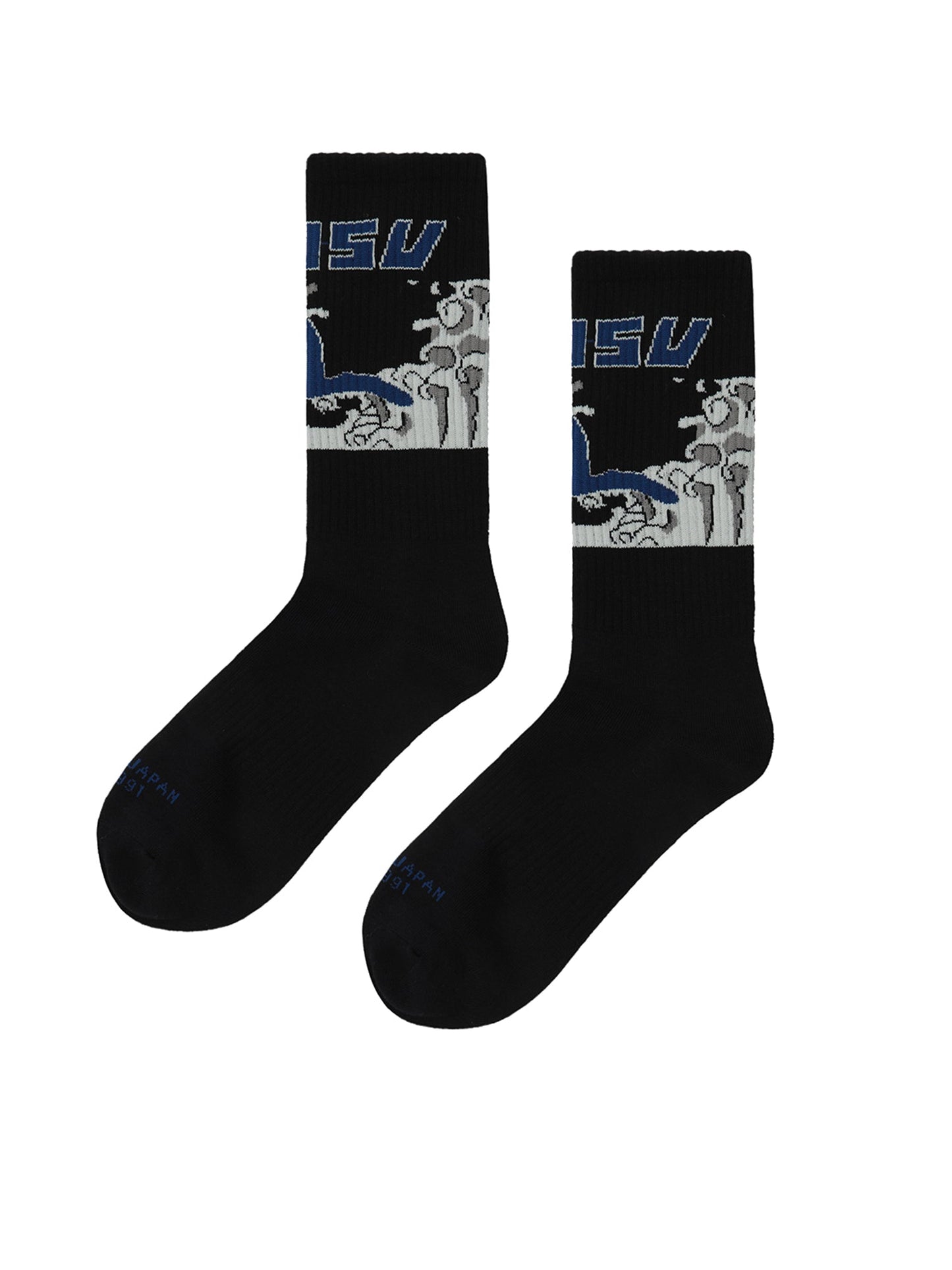 Sea Wave and Logo Jacquard Long Socks