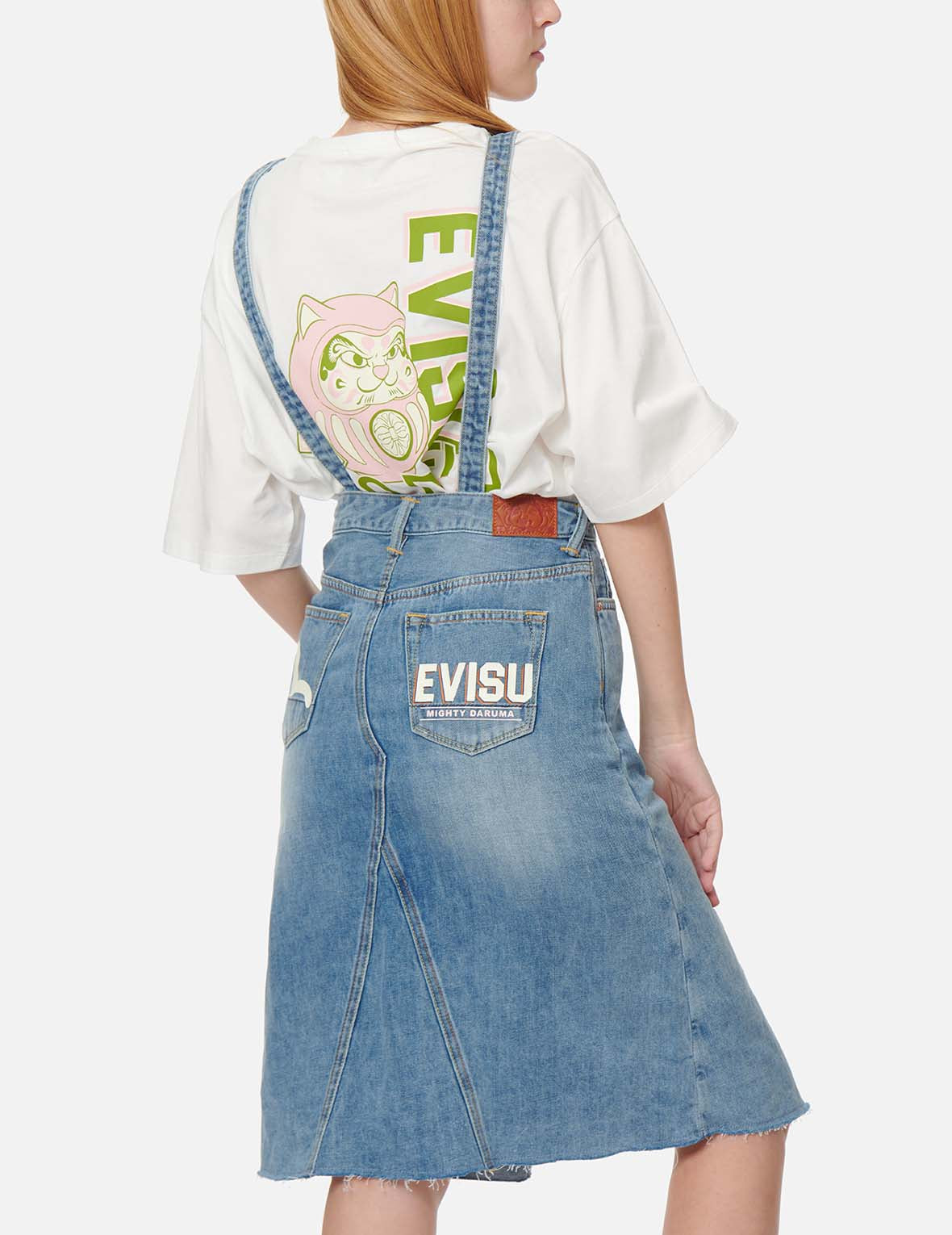 Seagull and Logo Print Denim Dungaree Dress