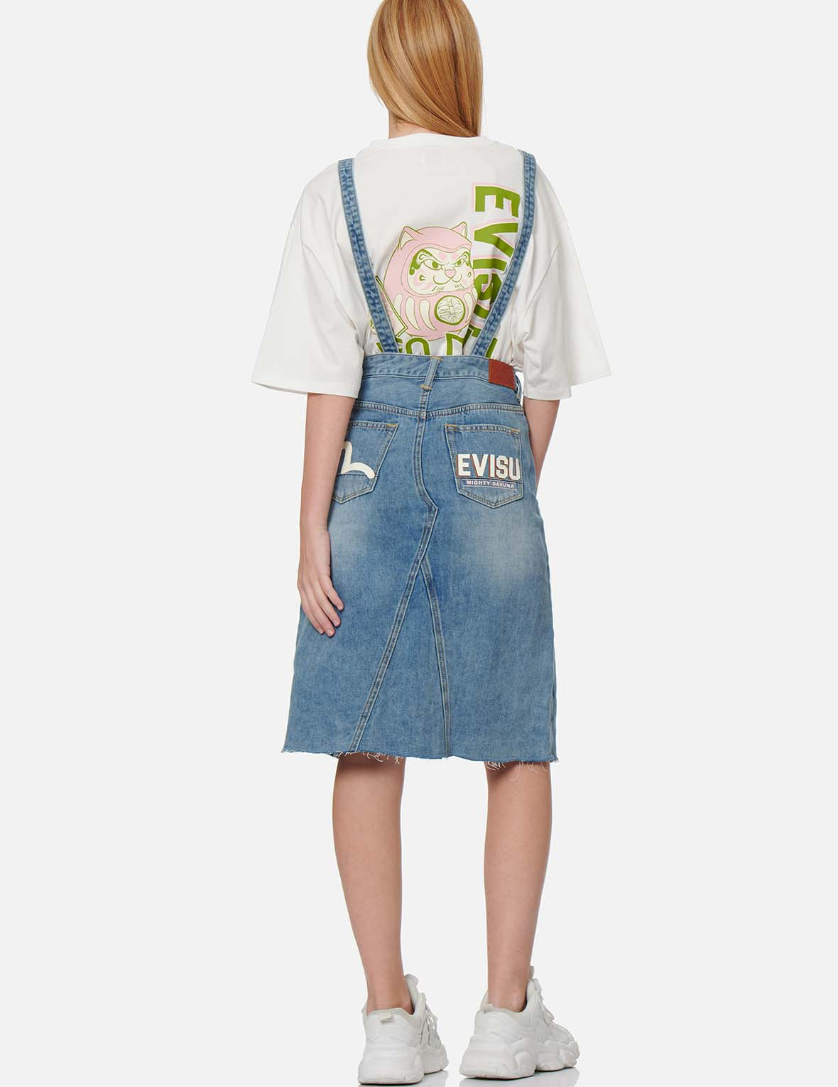 Seagull and Logo Print Denim Dungaree Dress