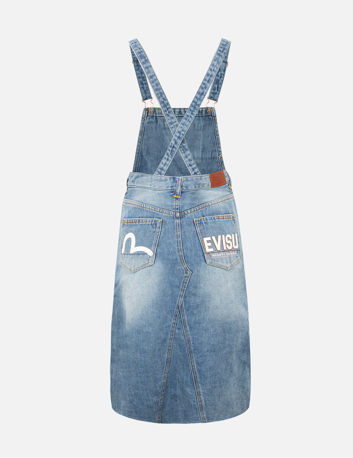 Seagull and Logo Print Denim Dungaree Dress