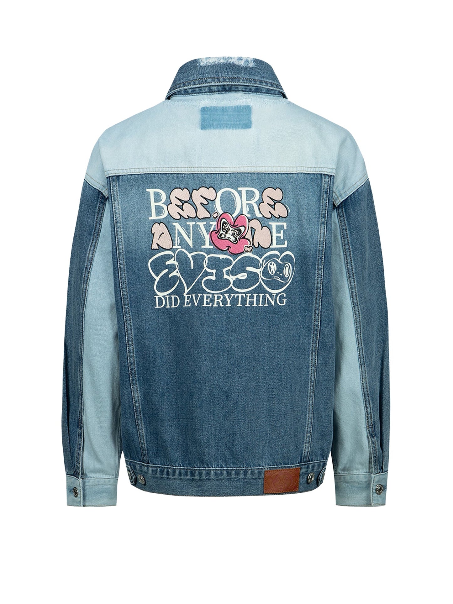 Daruma with Brand Motto Two-tone Denim Jacket