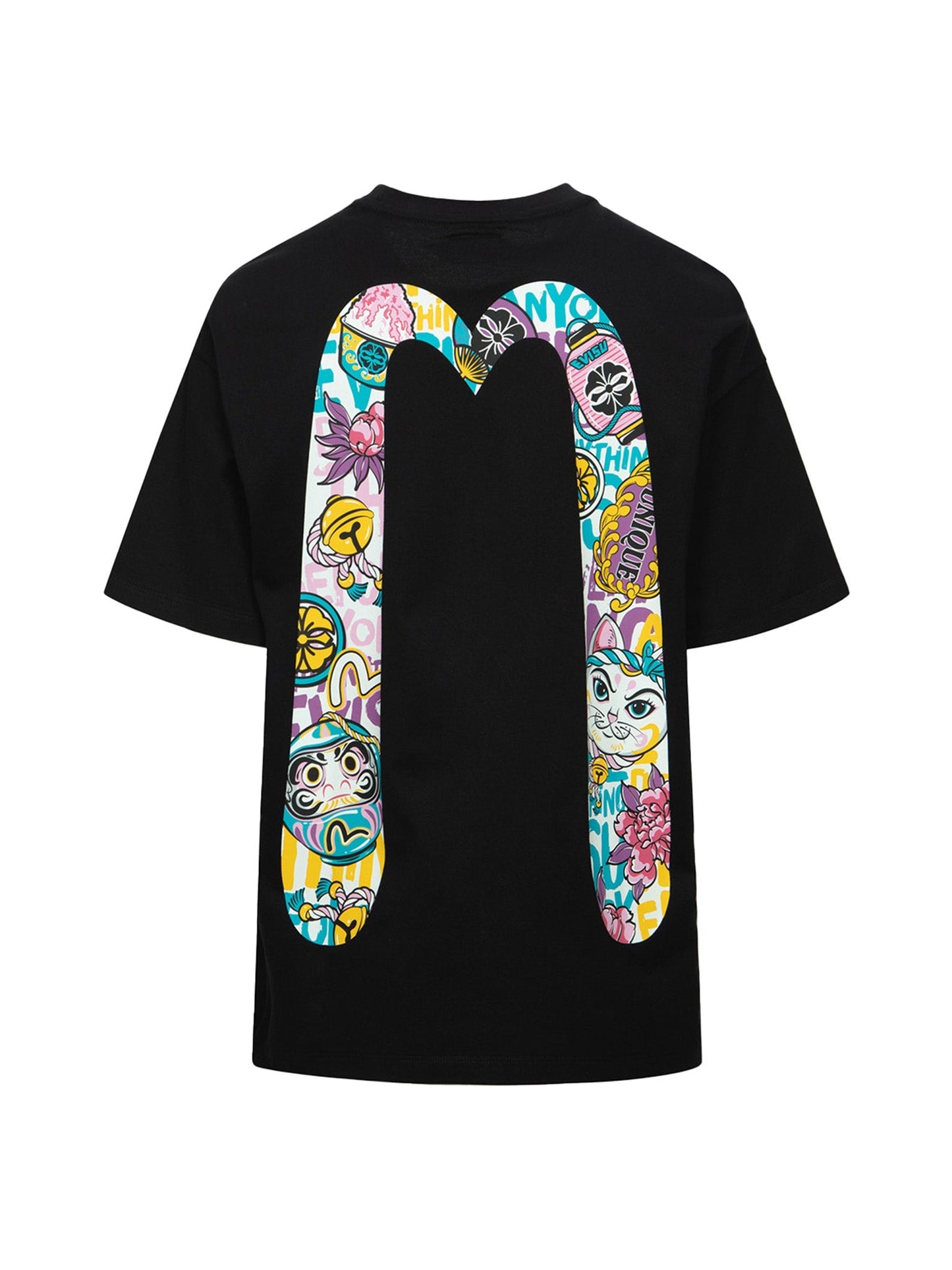 Daruma and Fortune Cat Print Daicock Oversized T-shirt