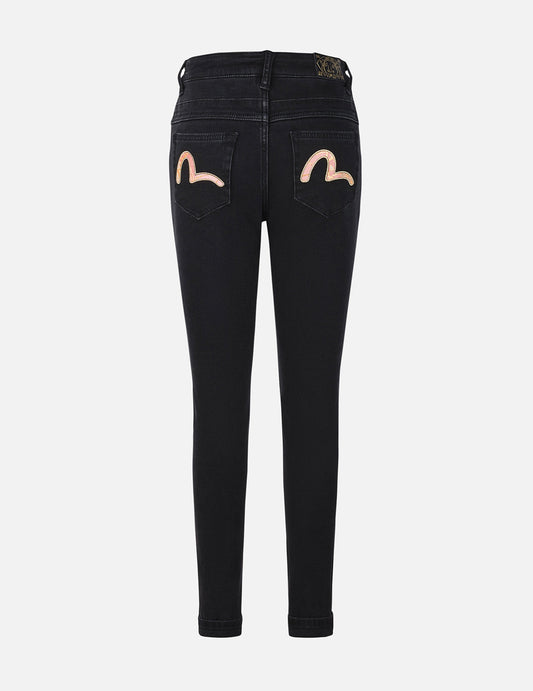 Brocade Inserted Seagull Skinny Jeans