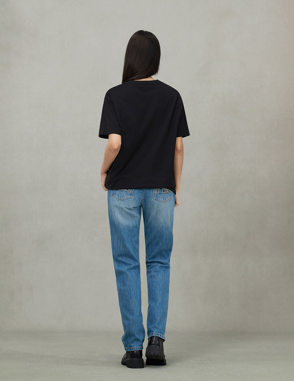 カモメ箔プリント ボーイフレンド Tシャツ
