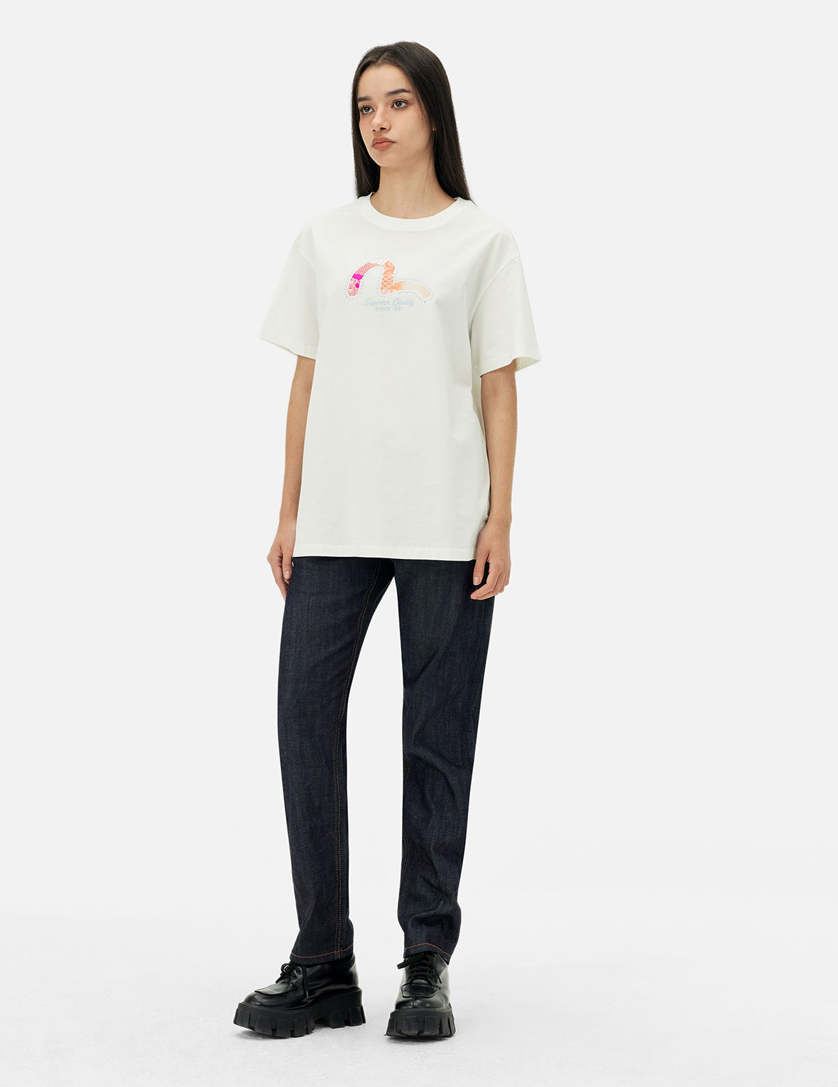 カモメ箔プリント ボーイフレンド Tシャツ