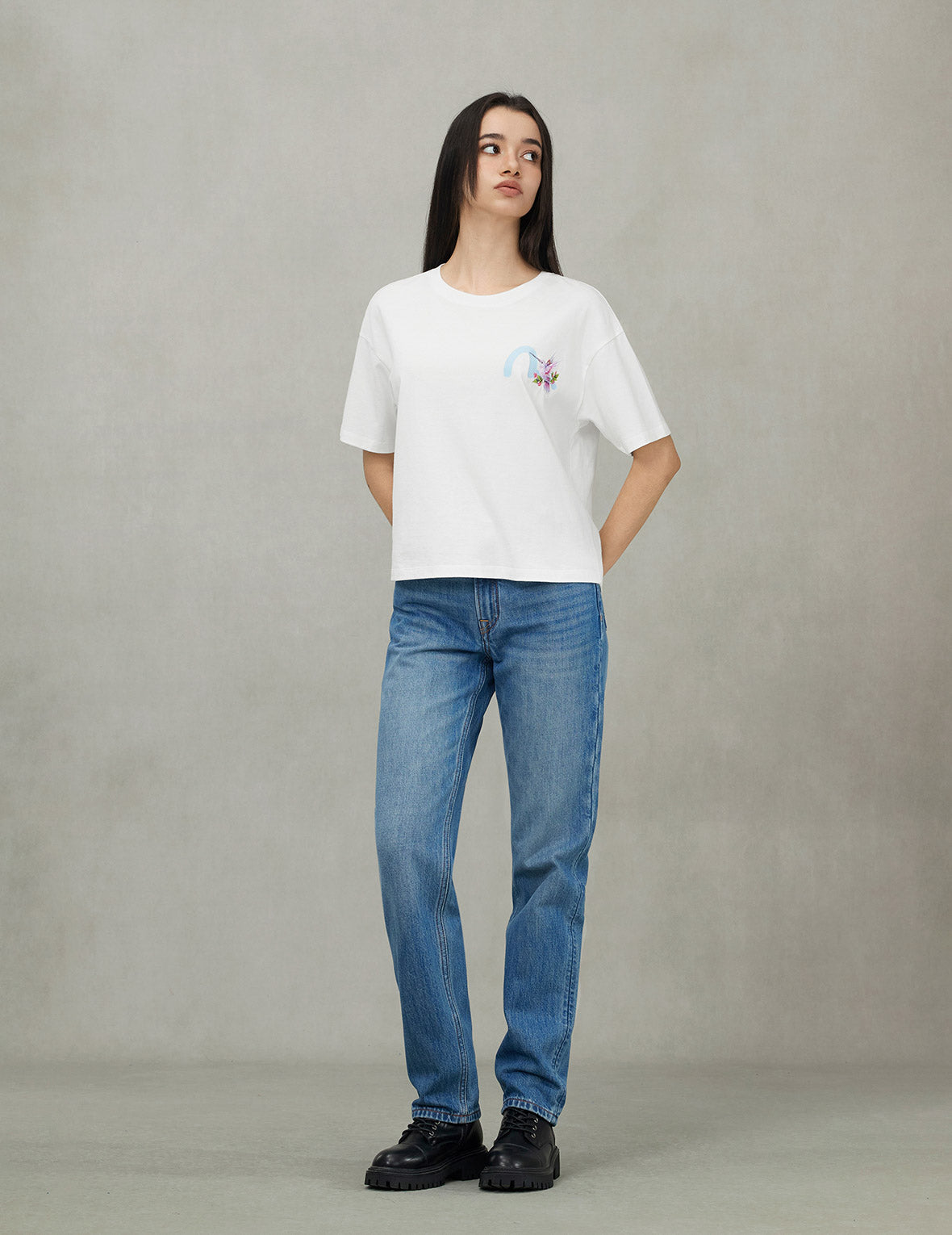 カモメ＆ハチドリプリント クロップド Tシャツ