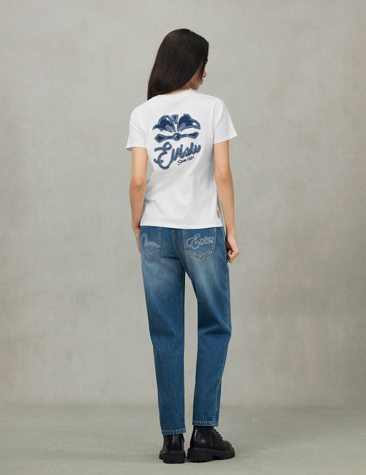 デコンストラクテッドデニムアップリケ刺繍 レギュラーフィット Tシャツ
