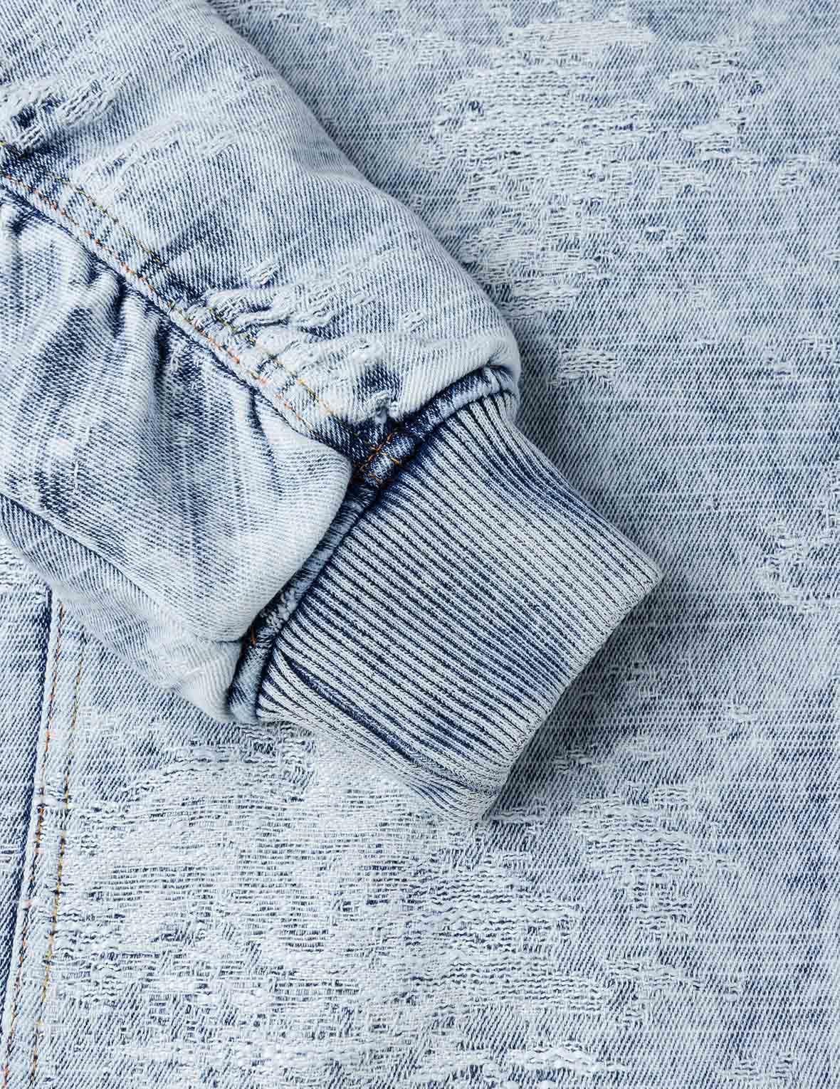 取り外し可能ディストレスド デニムボンバージャケット – EVISU