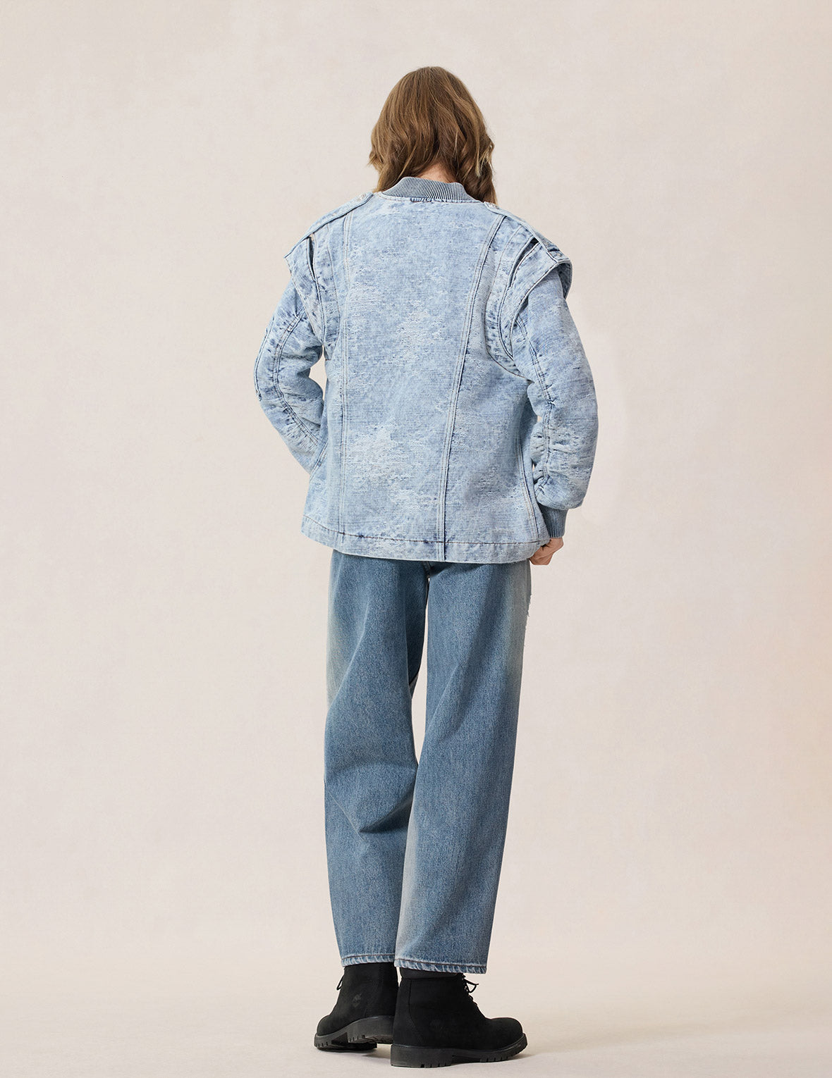 取り外し可能ディストレスド デニムボンバージャケット – EVISU