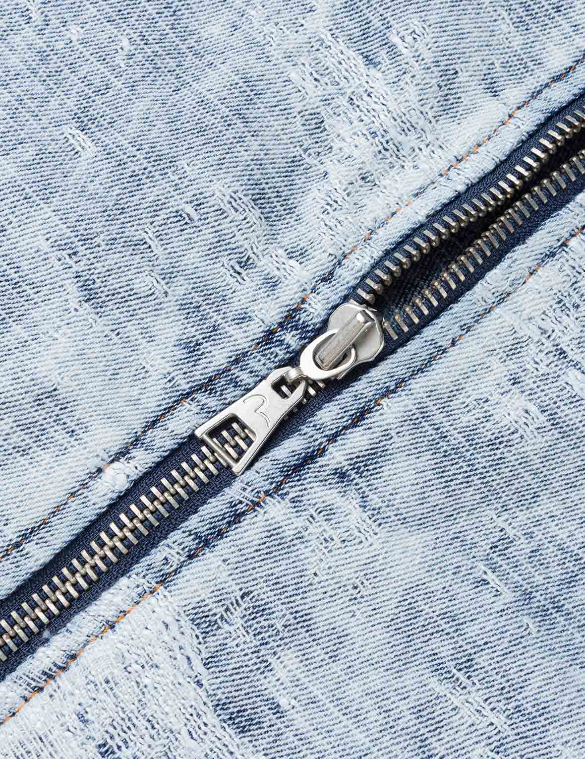 取り外し可能ディストレスド デニムボンバージャケット – EVISU