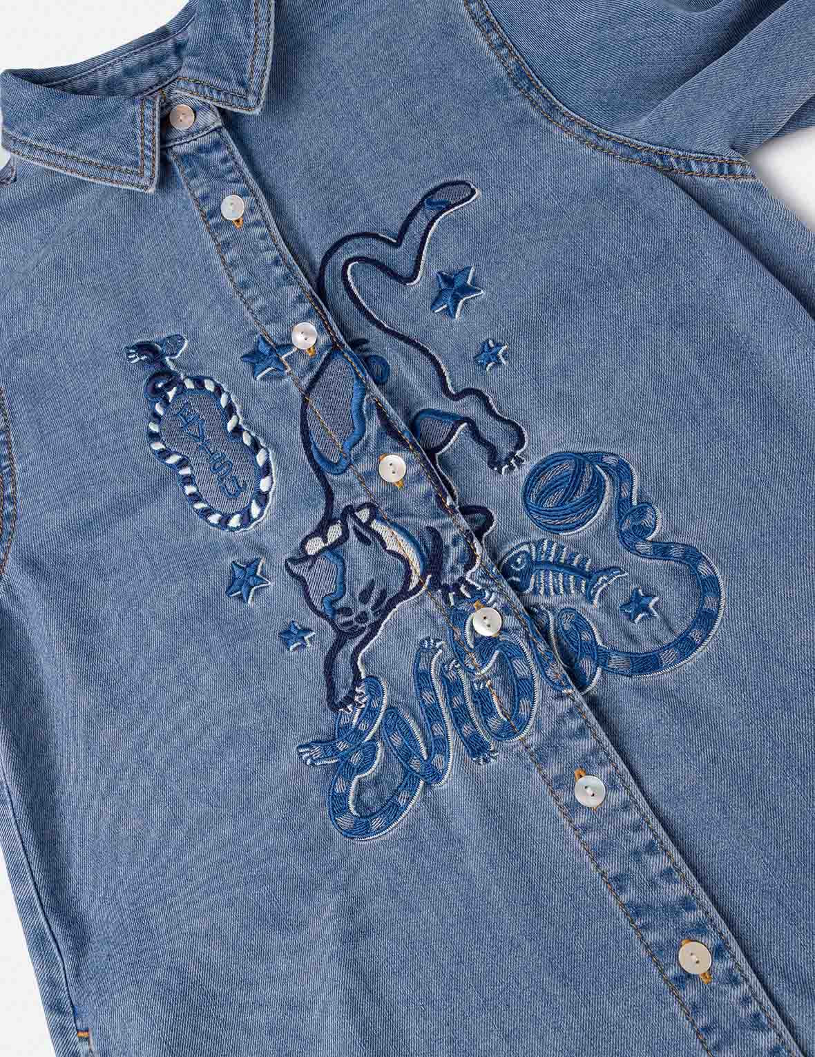 猫刺繍 デニムドレス