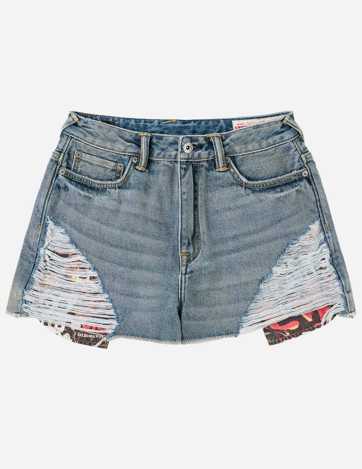 ディストレスドプリントデニムショーツ – EVISU