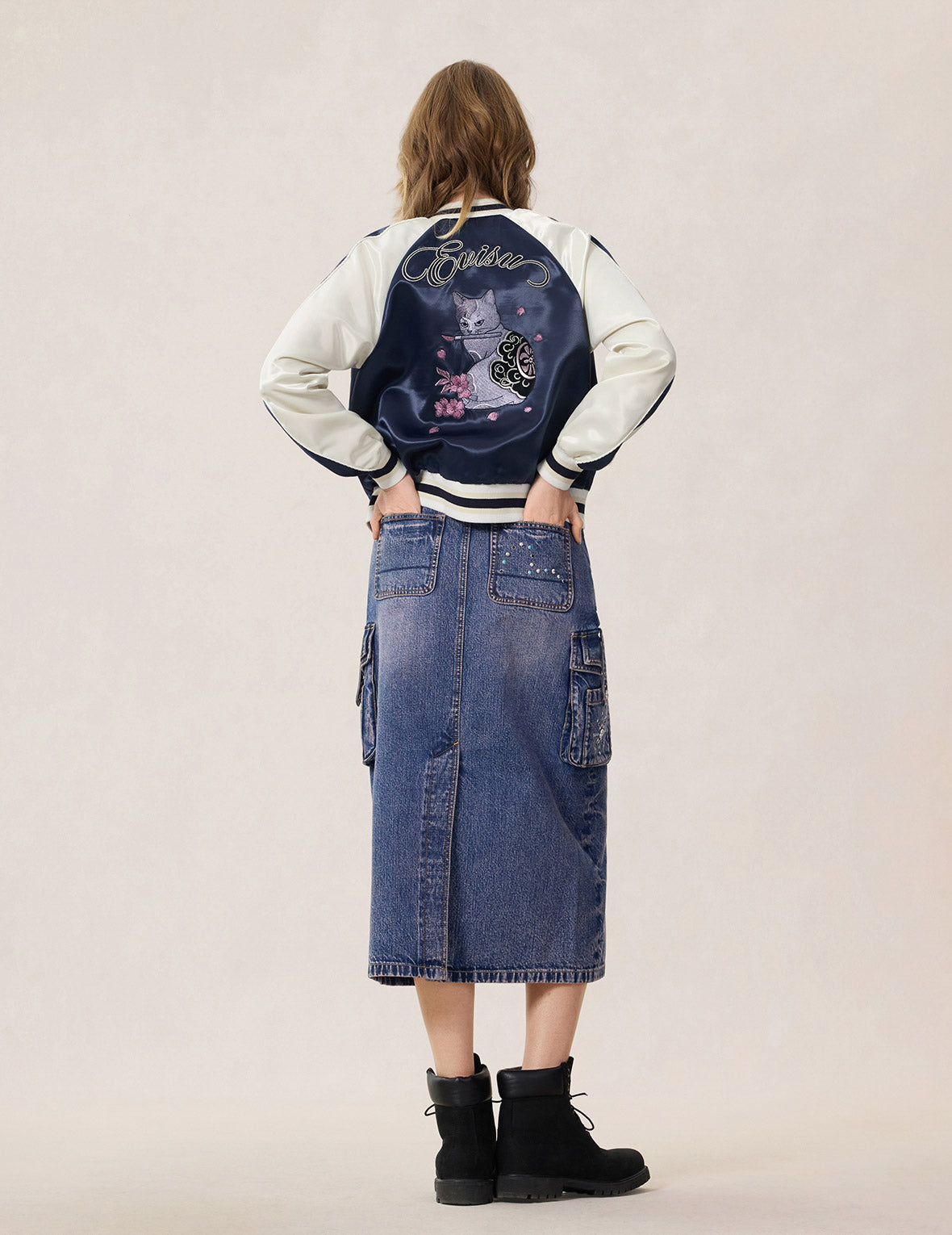 猫テーマ刺繍 スカジャン