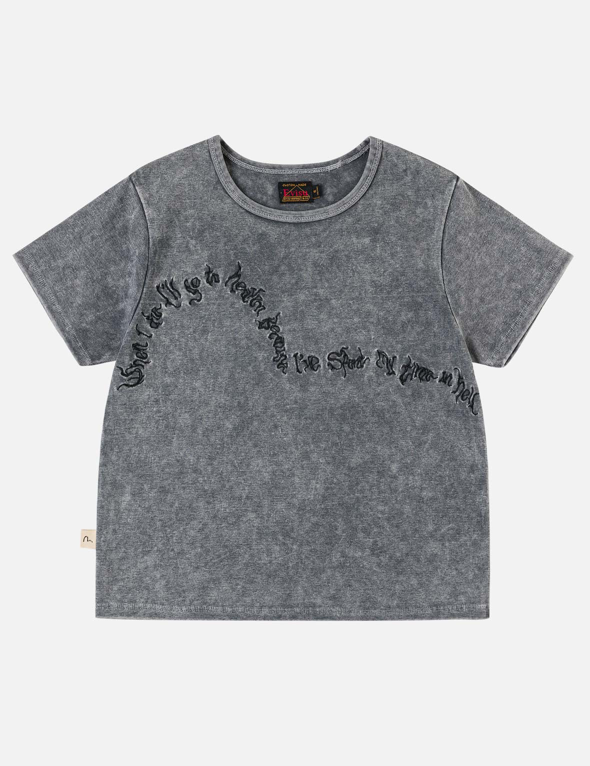 スローガンカモメ刺繍オイルウォッシュTシャツ