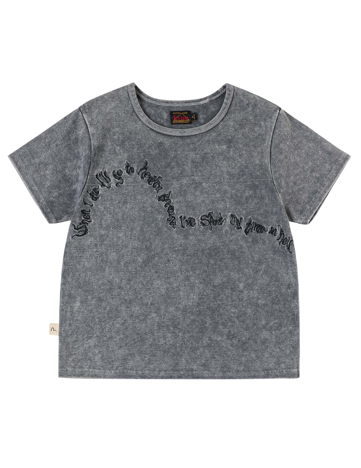 スローガンカモメ刺繍オイルウォッシュTシャツ