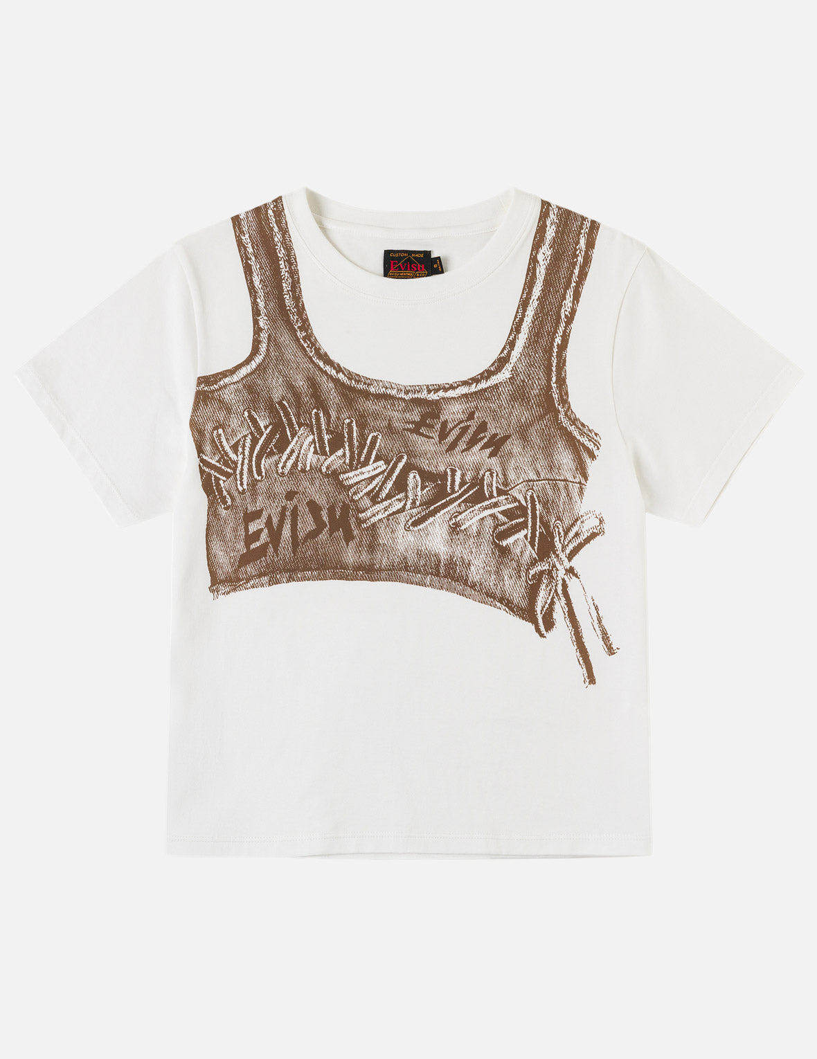 フェイクデニムレースアップベストプリントTシャツ