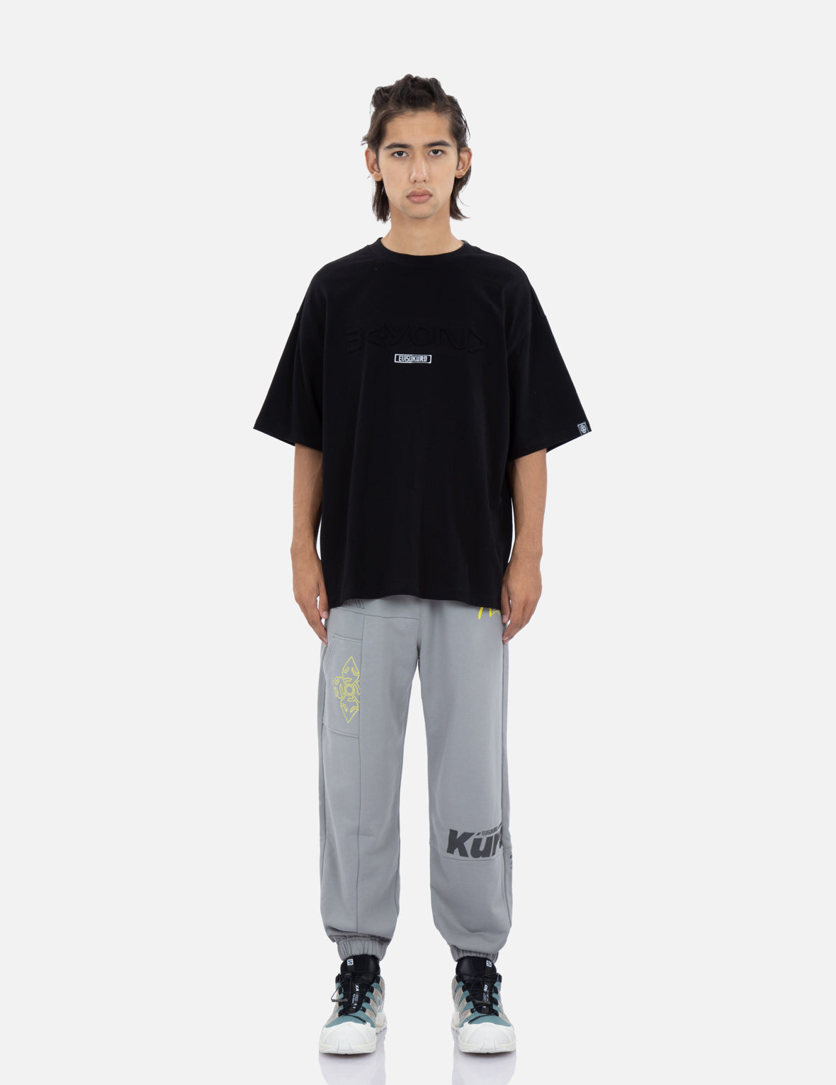 Kamon and Logo Print Wide Leg Sweatpants