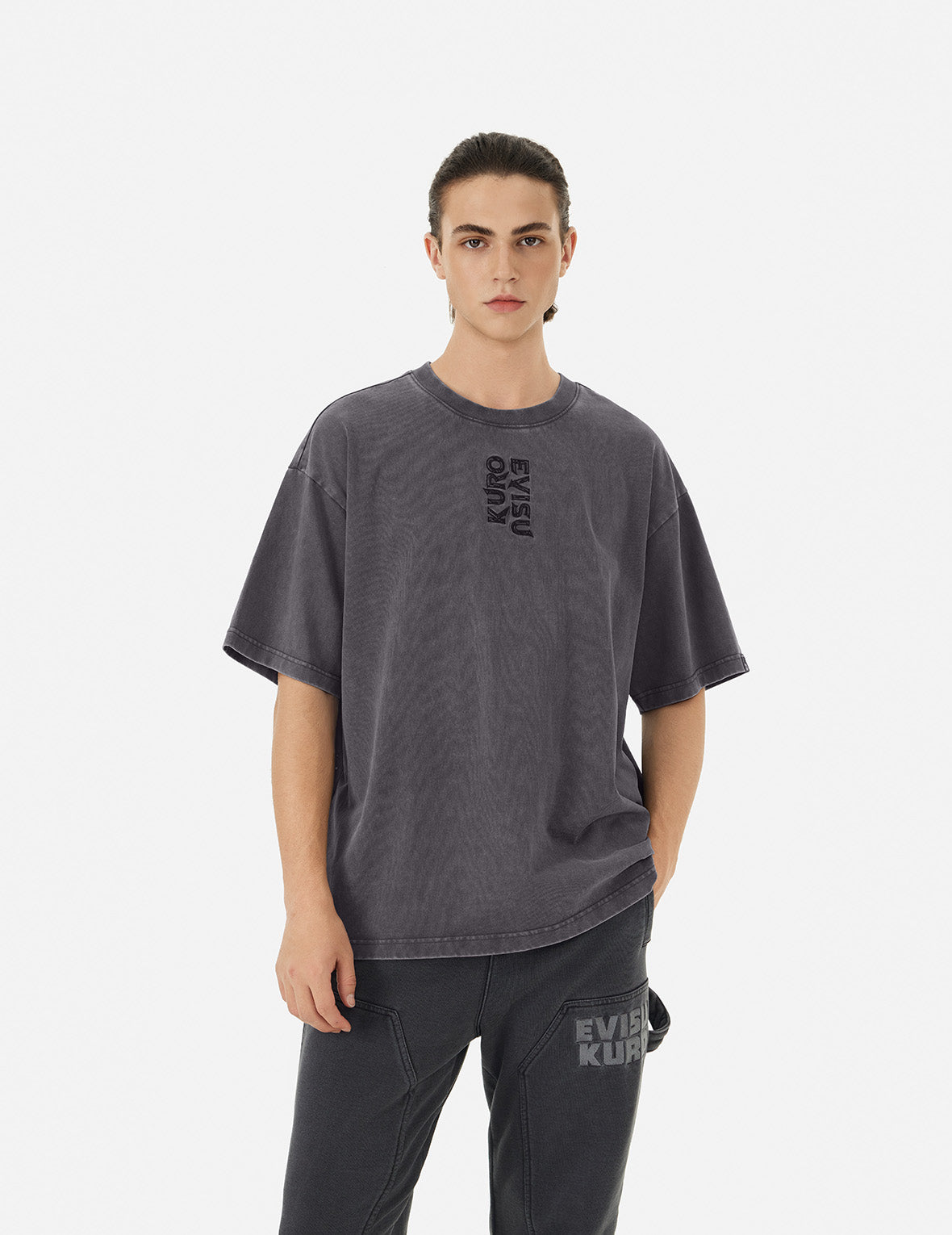 Washed Logo Embroidery and Print Loose Fit T-shirt