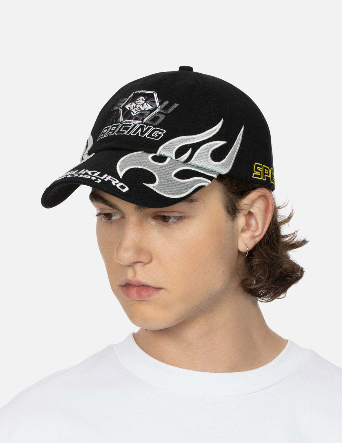 Racing Chrome Flame and Kamon Embroidery Cap