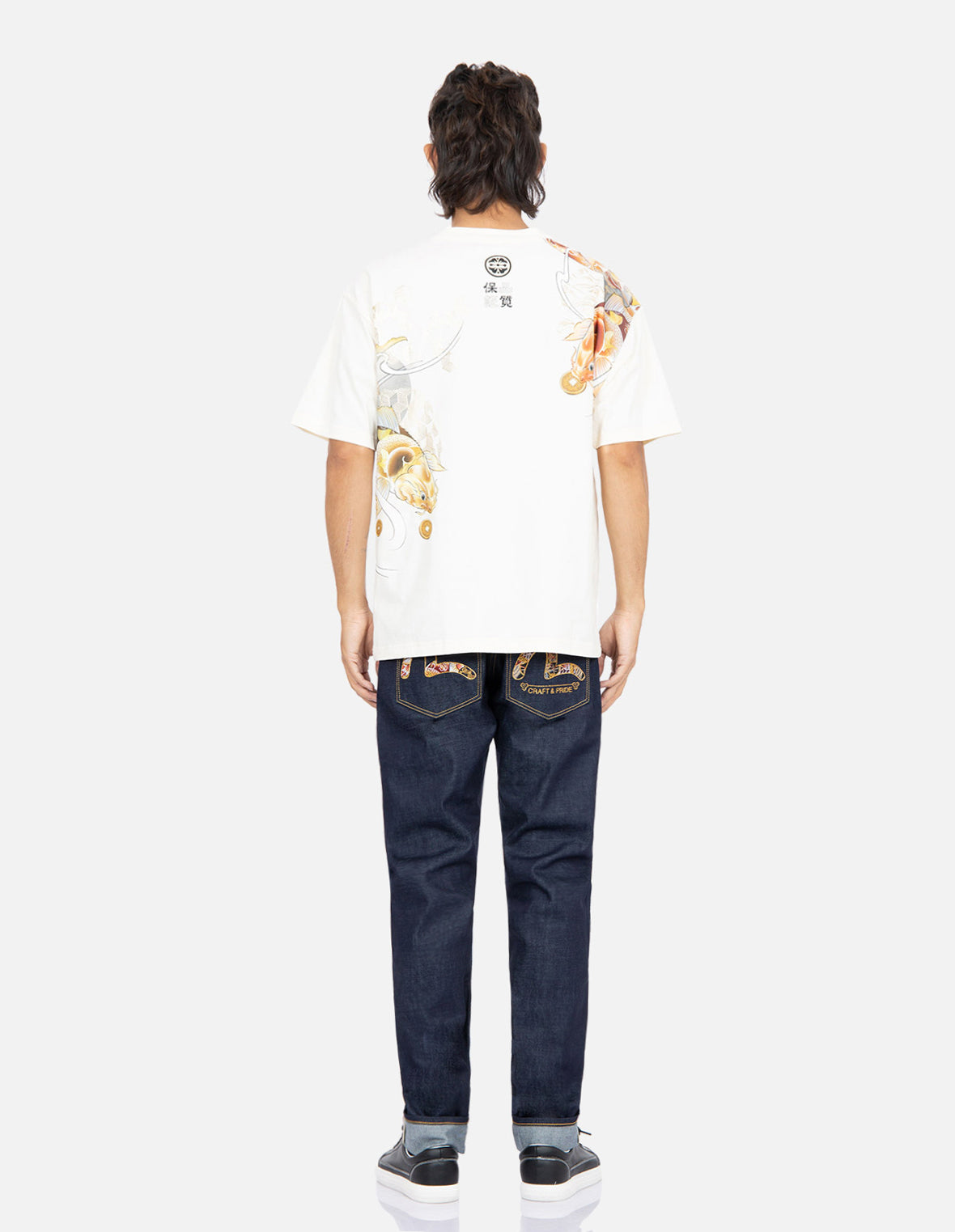 Brocade-pattern Seagull Embroidery Carrot-Fit Jeans #2017