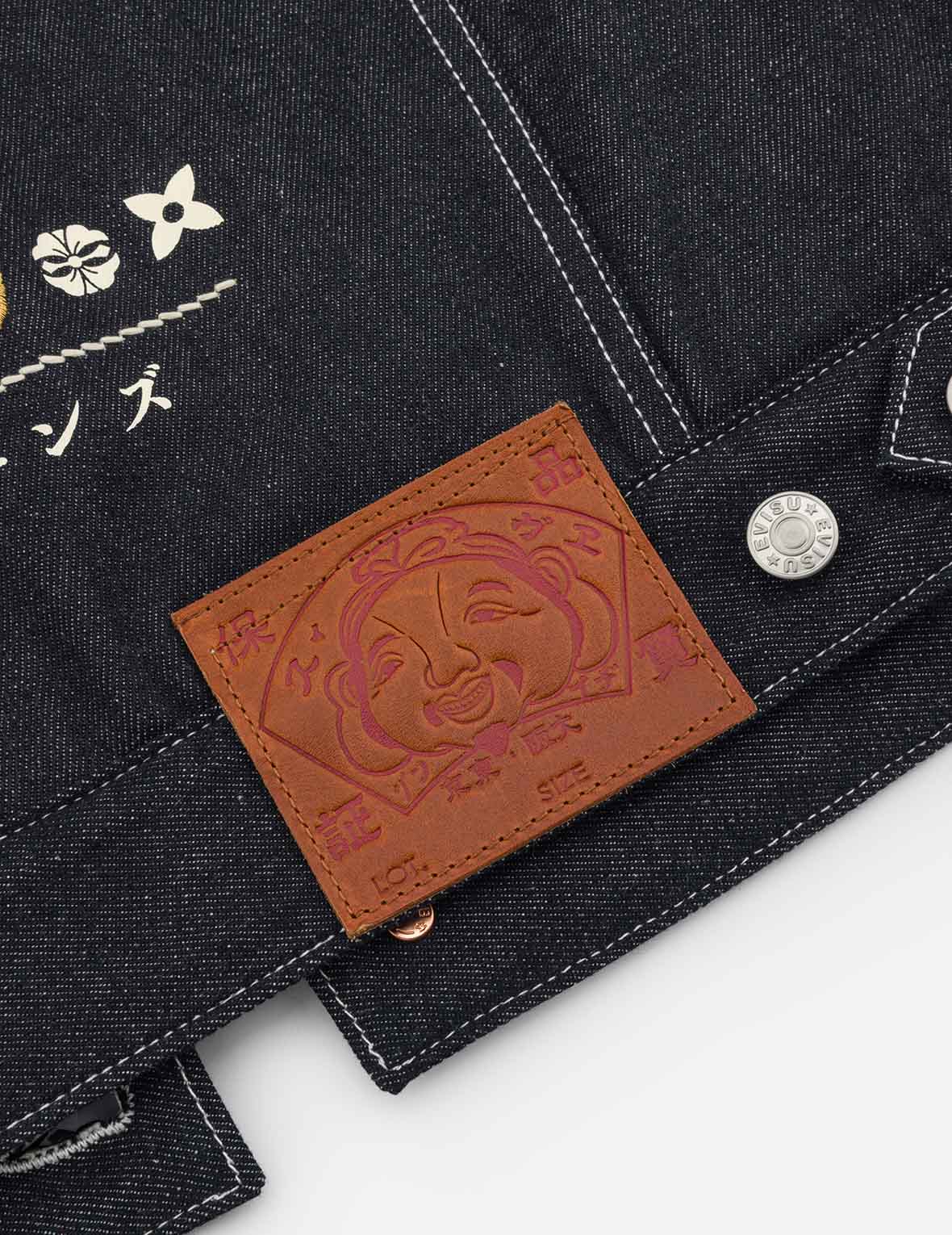 コントラスト刺繍とインサート大黒リラックスフィットデニムジャケット