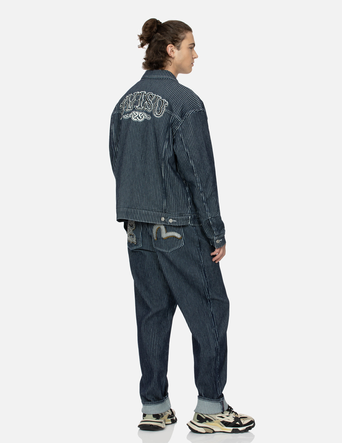 Seagull and Wheel of Wisdom Print Loose Fit Denim Jacket