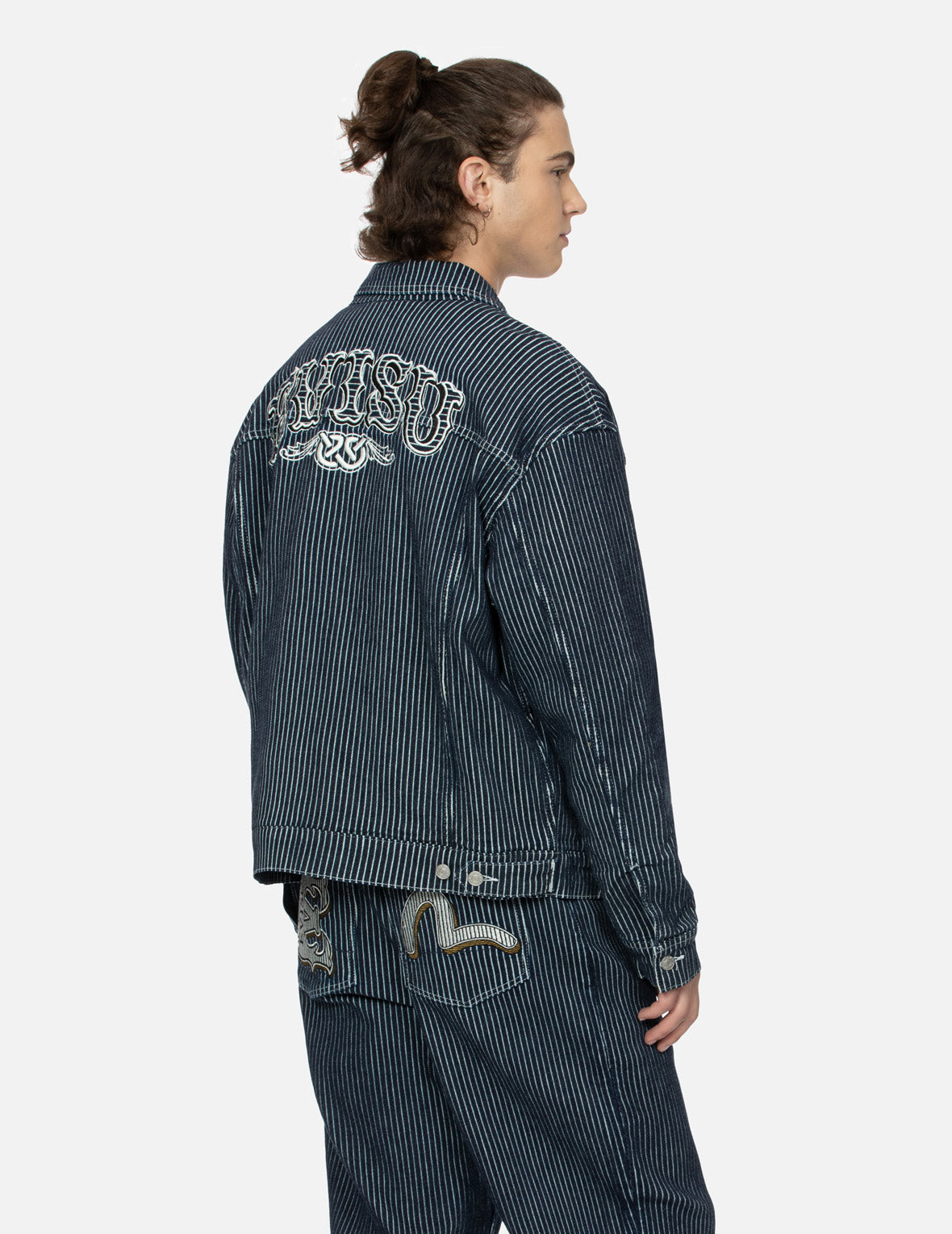 Seagull and Wheel of Wisdom Print Loose Fit Denim Jacket