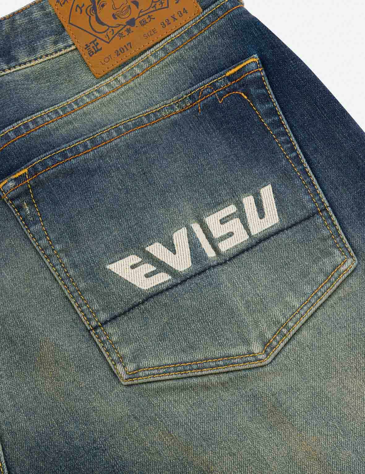ロゴプリントとカモメ刺繍キャロットフィットジーンズ #2017 – EVISU