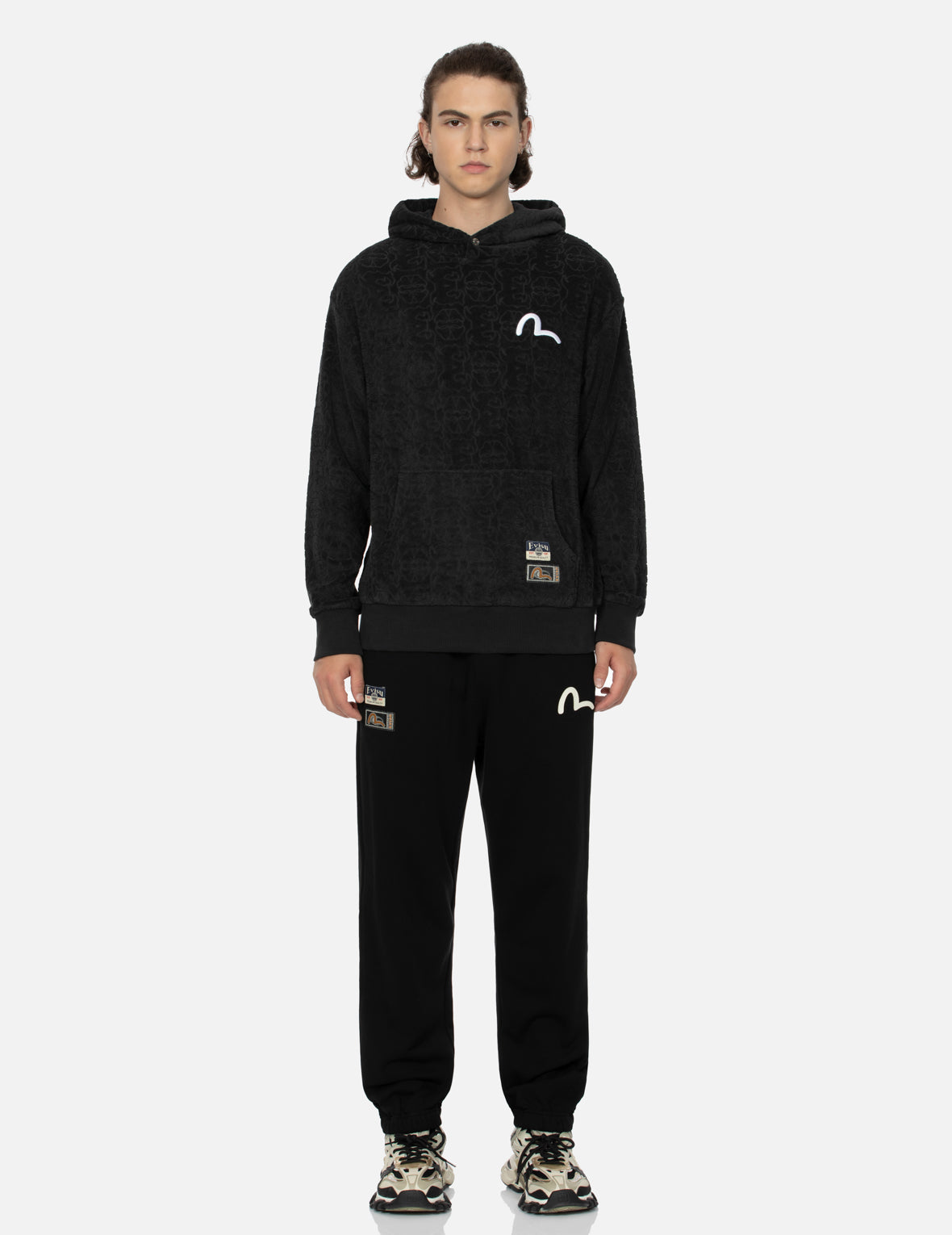 Pocket-shaped Daruma and Seagull Print Straight Fit Sweatpants